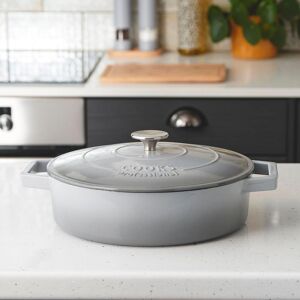 Cooks Professional Cast Iron Casserole Dish 28cm Oven Proof Enamelled Pan with Lid in Grey Grey Cooks Professional Cast Iron Casserole Dish 28cm Oven Proof Enamelled Pan with Lid in Grey Grey