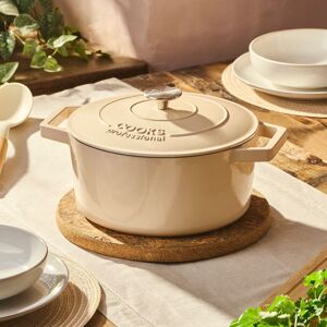 Cooks Professional Cast Iron Casserole Dish 26cm Oven Proof Enamelled Pan with Lid in Ivory Ivory Cooks Professional Cast Iron Casserole Dish 26cm Oven Proof Enamelled Pan with Lid in Ivory Ivory