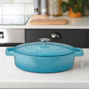 Cooks Professional Cast Iron Casserole Dish 28cm Oven Proof Enamelled Pan with Lid in Blue Blue Cooks Professional Cast Iron Casserole Dish 28cm Oven Proof Enamelled Pan with Lid in Blue Blue