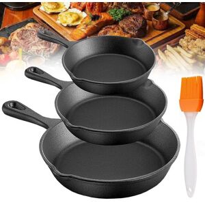 SPETLEK Set of 3 Cast Iron Non Stick Skillet Griddle Cooking Pan Pre-Seasoned in Black Black SPETLEK Set of 3 Cast Iron Non Stick Skillet Griddle Cooking Pan Pre-Seasoned in Black Black