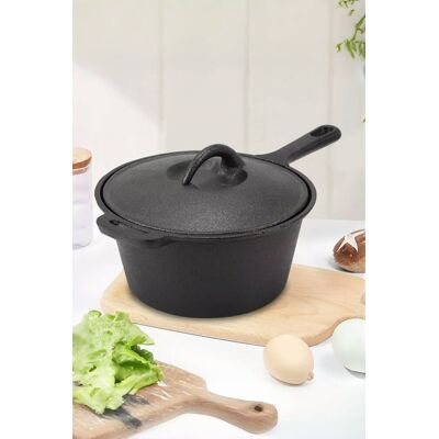 Living and Home Cast Iron Round Dutch Oven Stew Pot Sauce Pan Cookware with 2 Handles for Kitchen Camping in Black Black Living and Home Cast Iron Round Dutch Oven Stew Pot Sauce Pan Cookware with 2 Handles for Kitchen Camping in Black Black