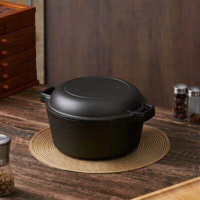 Living and Home 2 in 1 Cast Iron Dutch Oven with Skillet Lid Combo Cooker Pot Pan for Induction, Grill, Stovetop in Black Black Living and Home 2 in 1 Cast Iron Dutch Oven with Skillet Lid Combo Cooker Pot Pan for Induction, Grill, Stovetop in Black Black