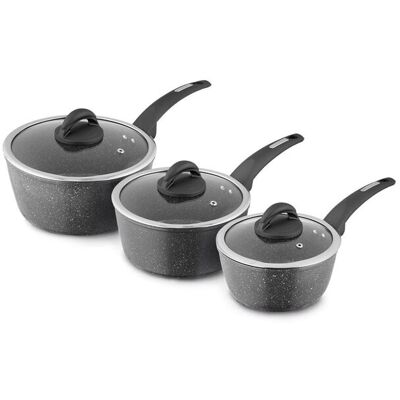 Tower Cerastone Saucepan Set 3 Piece 18/20/22cm Non-Stick, Induction Safe T81212 in Metallics Metallics Tower Cerastone Saucepan Set 3 Piece 18/20/22cm Non-Stick, Induction Safe T81212 in Metallics Metallics