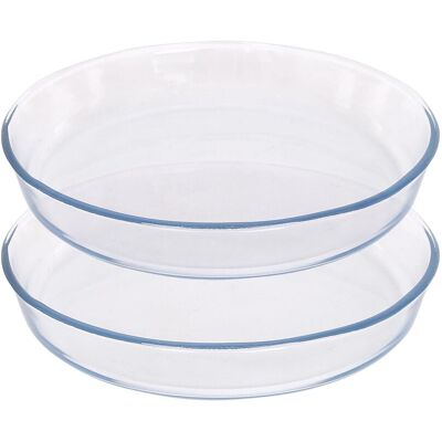 Argon Tableware Round Glass Oven Dishes - 26cm x 26cm - 2x Small Baking Tray in Clear Size: 26 cm x 26 cm Clear 26 cm x 26 cm Argon Tableware Round Glass Oven Dishes - 26cm x 26cm - 2x Small Baking Tray in Clear Size: 26 cm x 26 cm Clear 26 cm x 26 cm