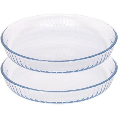 Argon Tableware Round Glass Oven Dishes - 32 x 32cm - 2x Optical Roasting Baking Tray in Clear Size: 32 x 32 cm Clear 32 x 32 cm Argon Tableware Round Glass Oven Dishes - 32 x 32cm - 2x Optical Roasting Baking Tray in Clear Size: 32 x 32 cm Clear 32 x 32 cm