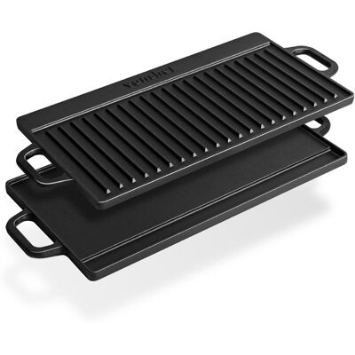 VonShef Pre-Seasoned Non-Stick BBQ Cast Iron Griddle Plate with Handles in Black Black VonShef Pre-Seasoned Non-Stick BBQ Cast Iron Griddle Plate with Handles in Black Black
