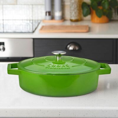 Cooks Professional Cast Iron Casserole Dish 28cm Oven Proof Enamelled Pan with Lid in Green Green Cooks Professional Cast Iron Casserole Dish 28cm Oven Proof Enamelled Pan with Lid in Green Green