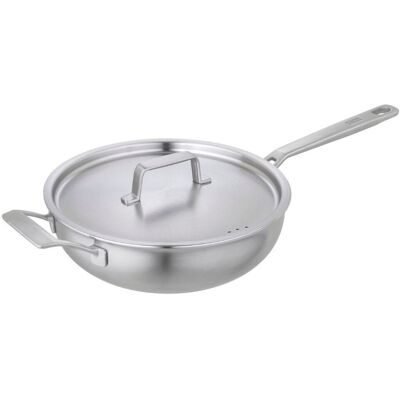 Kuhn Rikon Culinary Fiveply Stainless Steel & Aluminium Uncoated Induction Safe Chef's Pan with Lid, 28cm in Silver Silver Kuhn Rikon Culinary Fiveply Stainless Steel & Aluminium Uncoated Induction Safe Chef's Pan with Lid, 28cm in Silver Silver