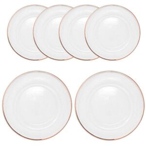 Neel Blue 33cm Charger Plates Clear Glass with Trim with Diamante & Pearl Flower Design, Set of 6 in White White Neel Blue 33cm Charger Plates Clear Glass with Trim with Diamante & Pearl Flower Design, Set of 6 in White White