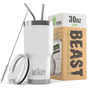 Green Steel 30oz White Stainless Steel Insulated Travel Mug Reusable Tumbler White Green Steel 30oz White Stainless Steel Insulated Travel Mug Reusable Tumbler White