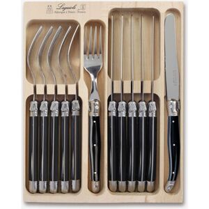 Laguiole 12 Piece Knife & Fork Set in Wooden Presentation Tray in Black Black Laguiole 12 Piece Knife & Fork Set in Wooden Presentation Tray in Black Black