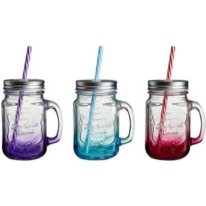 Orsina Versatile Embossed Coloured Mason Jar Mug, Embossed Glass Bottle With Metal Lid, Versatile Glass Jars Multicolor Orsina Versatile Embossed Coloured Mason Jar Mug, Embossed Glass Bottle With Metal Lid, Versatile Glass Jars Multicolor