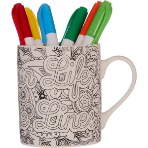 Orsina Colour Your Life Outside The Lines In Mug, Bone China Mug With Floral Design & Six Colouring Pens, Coffee Cup Multicolor Orsina Colour Your Life Outside The Lines In Mug, Bone China Mug With Floral Design & Six Colouring Pens, Coffee Cup Multicolor