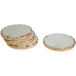 Orsina Empire Set Of 4 Round White Marble Coasters in Gold Gold Orsina Empire Set Of 4 Round White Marble Coasters in Gold Gold