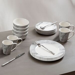 Orsina 16 Piece White & Grey Marble Effect Dinner Set, Porcelain Dinnerware Bowls & Side Plates, Glazed Crockery Set Grey Orsina 16 Piece White & Grey Marble Effect Dinner Set, Porcelain Dinnerware Bowls & Side Plates, Glazed Crockery Set Grey
