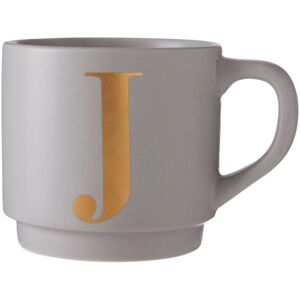 Orsina Porcelain Grey J Letter Mug With Etched Gold Detail, Grey Reusable Mug With Curved Handle, Everyday Coffee Cup Grey Orsina Porcelain Grey J Letter Mug With Etched Gold Detail, Grey Reusable Mug With Curved Handle, Everyday Coffee Cup Grey