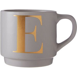 Orsina Pink E Letter Mug For Hot Beverages, Porcelain Cup With Gold “E" Detail, Reusable Mug With Curved Handle in Grey Grey Orsina Pink E Letter Mug For Hot Beverages, Porcelain Cup With Gold “E" Detail, Reusable Mug With Curved Handle in Grey Grey