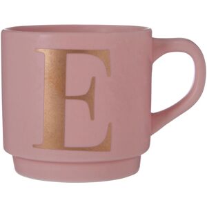 Orsina Pink E Letter Mug For Hot Beverages, Porcelain Cup With Gold “E" Detail, Reusable Mug With Curved Handle Pink Orsina Pink E Letter Mug For Hot Beverages, Porcelain Cup With Gold “E" Detail, Reusable Mug With Curved Handle Pink