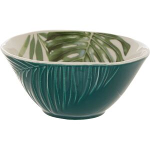 Orsina Porcelain Dark Green Small Salad Bowl, Tropical Leaf Design Mixing Bowl, Glazed Finish Bowl With White Inner Green Orsina Porcelain Dark Green Small Salad Bowl, Tropical Leaf Design Mixing Bowl, Glazed Finish Bowl With White Inner Green