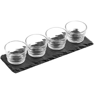 Orsina Stylish 4 Ribbed Glass Bowls Slate Tray Set, Premium Bowls & Slate Tray Set, Sleek Ribbed Design Bowls in Grey Grey Orsina Stylish 4 Ribbed Glass Bowls Slate Tray Set, Premium Bowls & Slate Tray Set, Sleek Ribbed Design Bowls in Grey Grey
