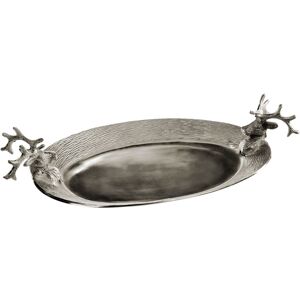 Orsina Aluminium Serving Tray, Dinner Tray with Stag Head Handles, Christmas Kitchen Tray for Gatherings in Silver Silver Orsina Aluminium Serving Tray, Dinner Tray with Stag Head Handles, Christmas Kitchen Tray for Gatherings in Silver Silver