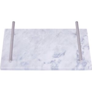 Orsina Black Marble Serving Board With Silver Handles, Durable Natural Stone Tray For Kitchen Use in Grey Grey Orsina Black Marble Serving Board With Silver Handles, Durable Natural Stone Tray For Kitchen Use in Grey Grey