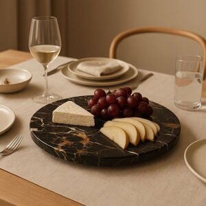 Orsina Black & Gold Marble Lazy Susan, Round Rotating Serving Tray, Circular Stone Turntable, Cheese Board Slab Black Orsina Black & Gold Marble Lazy Susan, Round Rotating Serving Tray, Circular Stone Turntable, Cheese Board Slab Black