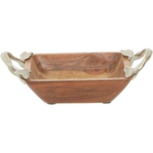 Orsina Acacia Wood Square Bowl, Artisan Wooden Fruit Tray With Leaf-Style Metal Grips, Natural Grain Display Bowl Natural Orsina Acacia Wood Square Bowl, Artisan Wooden Fruit Tray With Leaf-Style Metal Grips, Natural Grain Display Bowl Natural