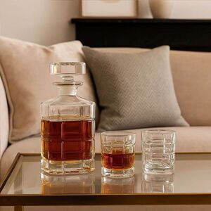 Orsina Decanter With 2 Tumblers, Modern 850ml Whiskey Decanter & Tumblers, Textured Barware Jug, Crystal Drinkware in Clear Clear Orsina Decanter With 2 Tumblers, Modern 850ml Whiskey Decanter & Tumblers, Textured Barware Jug, Crystal Drinkware in Clear Clear