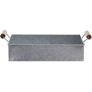 Orsina Galvanised Steel Rectangular Tray, Rustic Metal Serving Tray With Raised Edges & Handles, Vintage in Silver Silver Orsina Galvanised Steel Rectangular Tray, Rustic Metal Serving Tray With Raised Edges & Handles, Vintage in Silver Silver