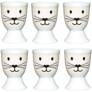 KitchenCraft Cat Face Set of 6 Egg Cups in White White KitchenCraft Cat Face Set of 6 Egg Cups in White White