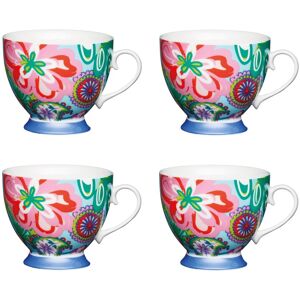 KitchenCraft Set of 4 China Bright Floral Footed Mugs Multicolor KitchenCraft Set of 4 China Bright Floral Footed Mugs Multicolor