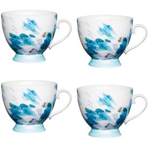 KitchenCraft Set of 4 China Painted Floral Footed Mugs in Blue Blue KitchenCraft Set of 4 China Painted Floral Footed Mugs in Blue Blue