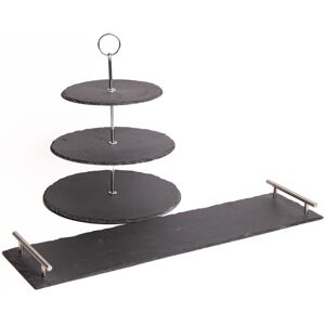 Artesa 2pc Slate Serving Set with Appetiser Slate 3-Tier Serving Stand & Rectangular Serving Platter with Handles in Black Black Artesa 2pc Slate Serving Set with Appetiser Slate 3-Tier Serving Stand & Rectangular Serving Platter with Handles in Black Black