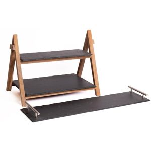 Artesa 2pc Slate Serveware Set with Rectangular Serving Platter & 2-Tier Slate & Wood Serving Stand in Black Black Artesa 2pc Slate Serveware Set with Rectangular Serving Platter & 2-Tier Slate & Wood Serving Stand in Black Black