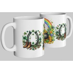 Simply Stunning Mugs Irish Luck Ceramic Mug - St. Patrick's Day Leprechaun & Horseshoe in White White Simply Stunning Mugs Irish Luck Ceramic Mug - St. Patrick's Day Leprechaun & Horseshoe in White White