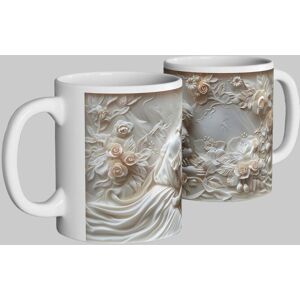 Simply Stunning Mugs Handcrafted Ceramic Mug - Mother & Child with Elegant Floral Embossing in White White Simply Stunning Mugs Handcrafted Ceramic Mug - Mother & Child with Elegant Floral Embossing in White White