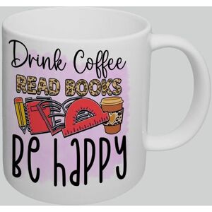 Simply Stunning Mugs Handcrafted Ceramic Mug 'Drink Coffee, Read Books, Be Happy' in White White Simply Stunning Mugs Handcrafted Ceramic Mug 'Drink Coffee, Read Books, Be Happy' in White White