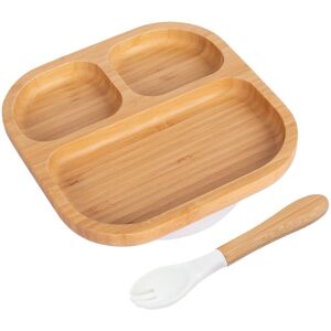 Tiny Dining Bamboo Segmented Baby Weaning Plate & Fork Set in White White Tiny Dining Bamboo Segmented Baby Weaning Plate & Fork Set in White White