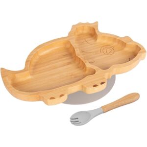 Tiny Dining Bamboo Weaning Plate & Fork - Dinosaur - Divided Toddler Dining Set in Grey Grey Tiny Dining Bamboo Weaning Plate & Fork - Dinosaur - Divided Toddler Dining Set in Grey Grey