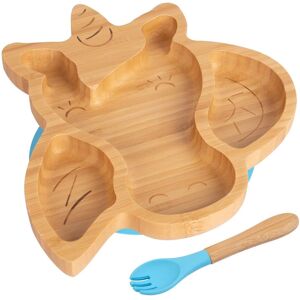 Tiny Dining Bamboo Weaning Plate & Fork - Unicorn - Divided Toddler Dining Set in Blue Blue Tiny Dining Bamboo Weaning Plate & Fork - Unicorn - Divided Toddler Dining Set in Blue Blue