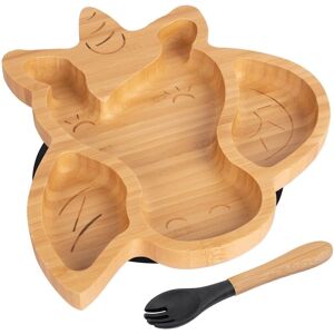 Tiny Dining Bamboo Weaning Plate & Fork - Unicorn - Divided Toddler Dining Set in Black Black Tiny Dining Bamboo Weaning Plate & Fork - Unicorn - Divided Toddler Dining Set in Black Black