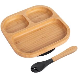 Tiny Dining Bamboo Segmented Baby Weaning Plate & Fork Set in Black Black Tiny Dining Bamboo Segmented Baby Weaning Plate & Fork Set in Black Black