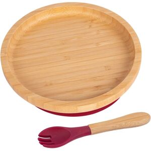 Tiny Dining Bamboo Round Baby Weaning Plate & Fork Set in Red Red Tiny Dining Bamboo Round Baby Weaning Plate & Fork Set in Red Red