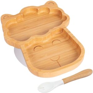Tiny Dining Bamboo Weaning Plate & Fork - LLama - Divided Toddler Dining Set in White White Tiny Dining Bamboo Weaning Plate & Fork - LLama - Divided Toddler Dining Set in White White