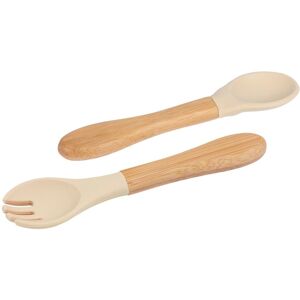 Tiny Dining Bamboo Silicone Tip Fork & Spoon Set Soft Baby Feeding Weaning Cutlery in Beige Beige Tiny Dining Bamboo Silicone Tip Fork & Spoon Set Soft Baby Feeding Weaning Cutlery in Beige Beige