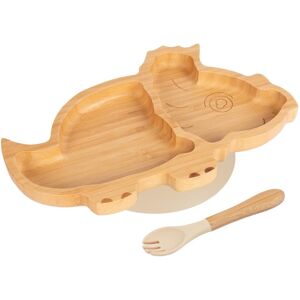 Tiny Dining Bamboo Weaning Plate & Fork - Dinosaur - Divided Toddler Dining Set in Beige Beige Tiny Dining Bamboo Weaning Plate & Fork - Dinosaur - Divided Toddler Dining Set in Beige Beige