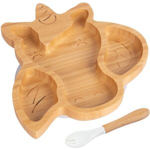 Tiny Dining Bamboo Weaning Plate & Fork - Unicorn - Divided Toddler Dining Set in White White Tiny Dining Bamboo Weaning Plate & Fork - Unicorn - Divided Toddler Dining Set in White White