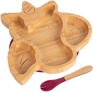 Tiny Dining Bamboo Weaning Plate & Fork - Unicorn - Divided Toddler Dining Set in Red Red Tiny Dining Bamboo Weaning Plate & Fork - Unicorn - Divided Toddler Dining Set in Red Red