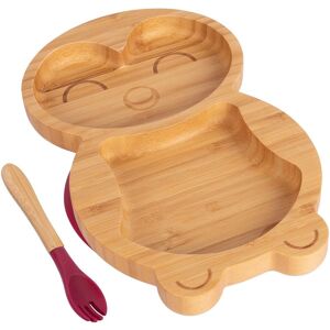 Tiny Dining Bamboo Weaning Plate & Fork - Penguin - Divided Toddler Dining Set in Red Red Tiny Dining Bamboo Weaning Plate & Fork - Penguin - Divided Toddler Dining Set in Red Red